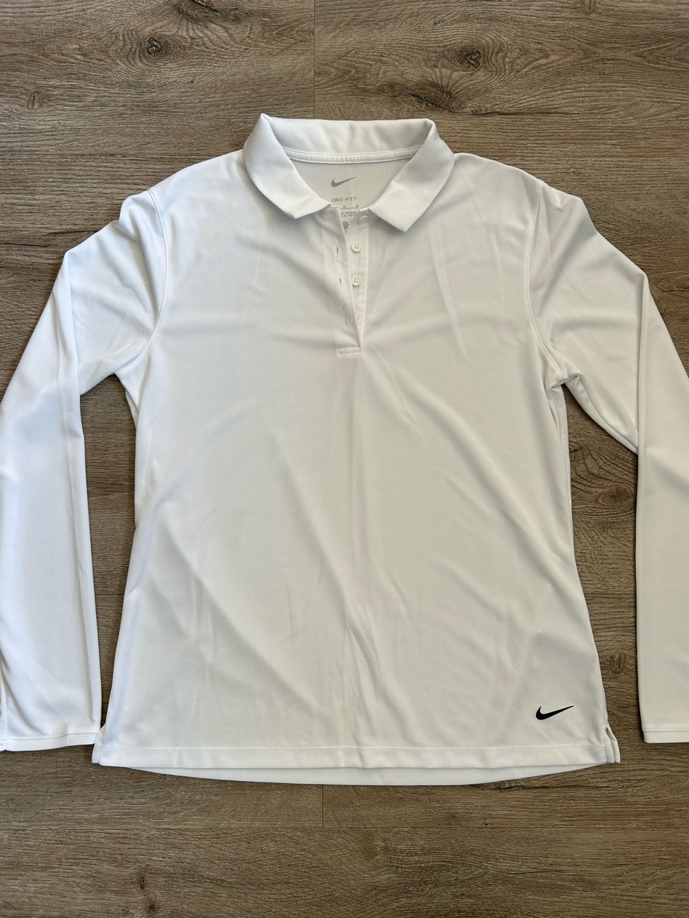 Nike Women’s White Long-Sleeve Polo Shirt with Black Swoosh